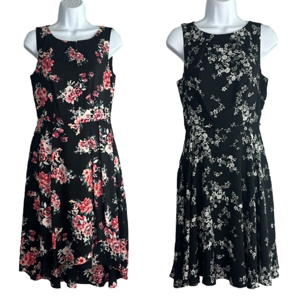 Bundle Elle Fit & Flare Dress Ruffle Lined Pockets Size 2, XS Black Girly Floral